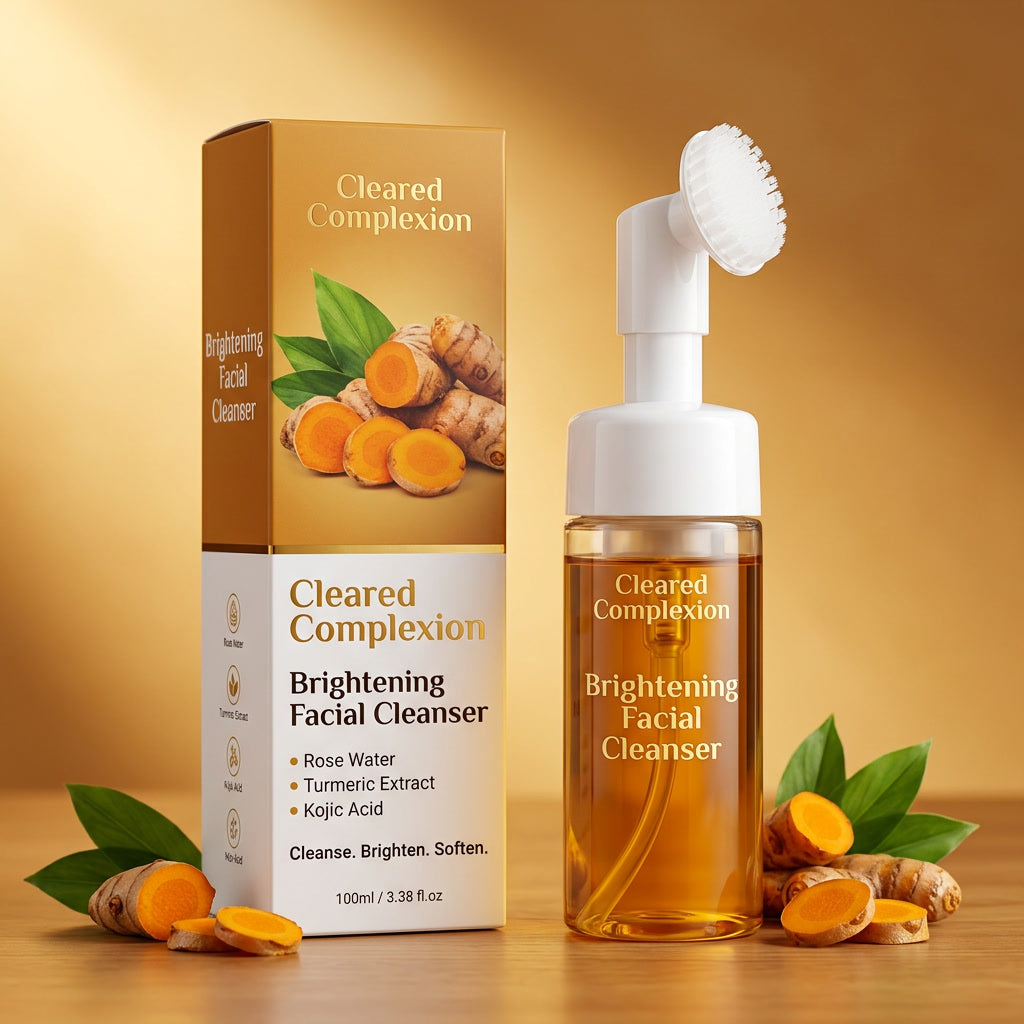 Turmeric & Kojic Acid Brightening Facial Cleanser – Foaming Face Wash with Rose Water & Coconut Oil for Clear Glowing Skin